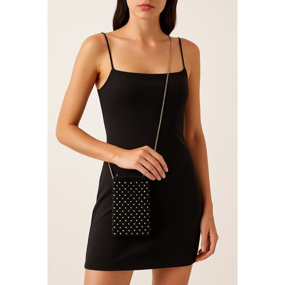 Anthropologie Black Mini Crossbody Purse with Gold Beads Perfect for Going Out - Picture 6 of 6